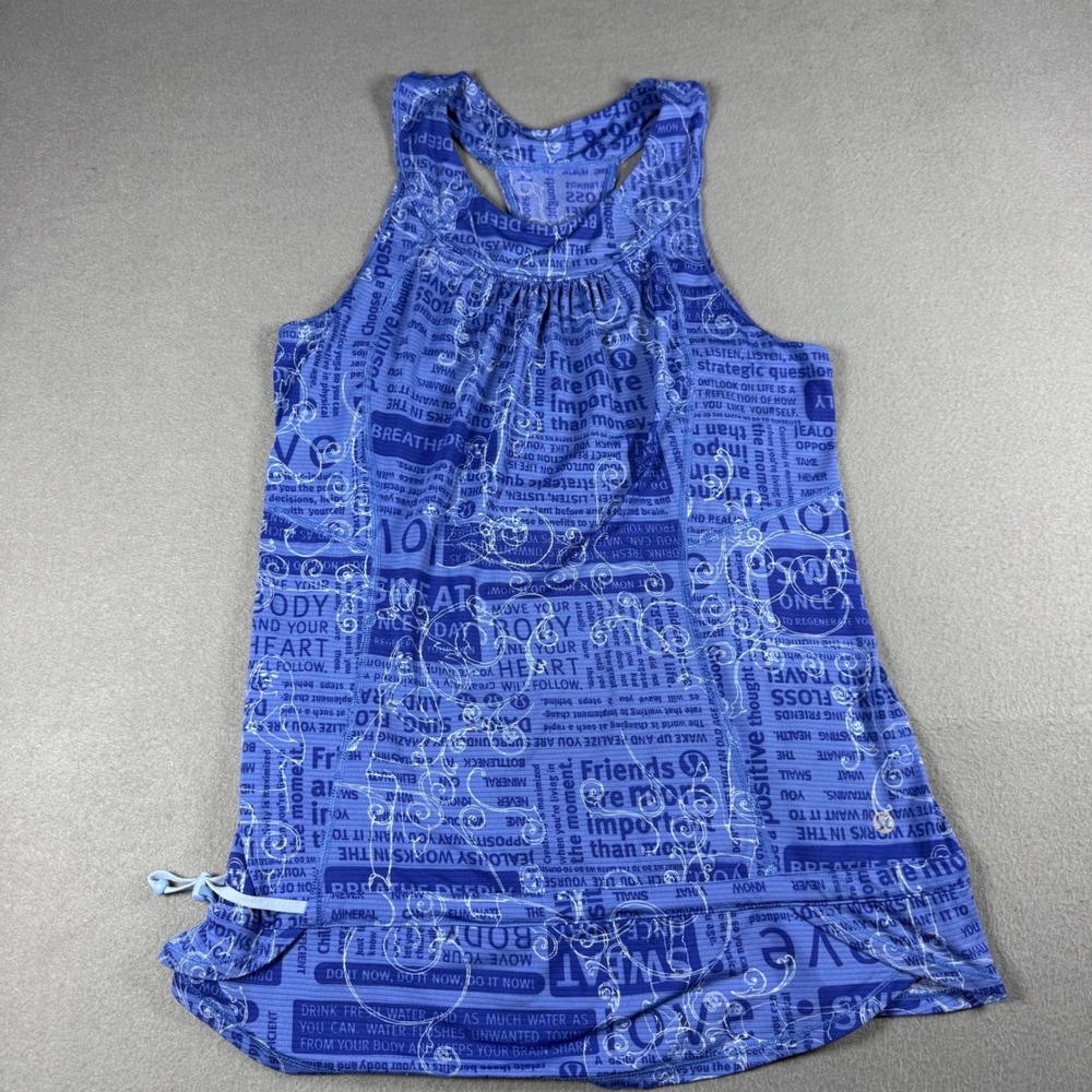 Lululemon Run: Race Tech Manifesto Allover Quote Tank Top Blue Size 8